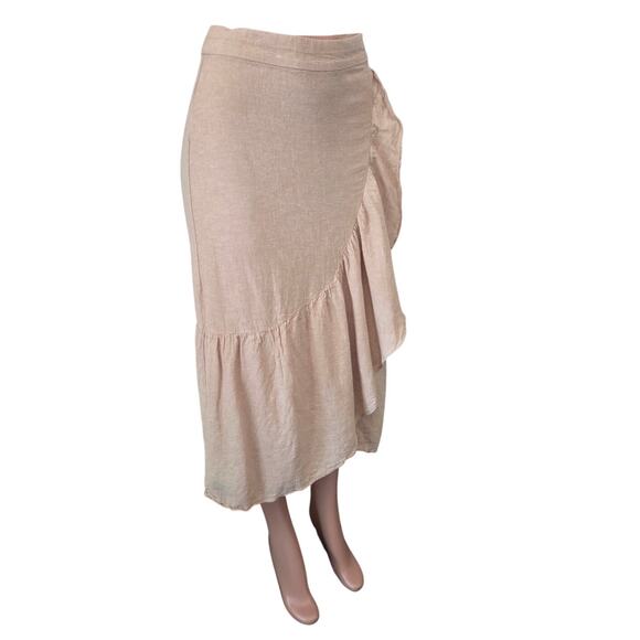 Madewell Linen-Blend Ruffle-Wrap Midi Skirt Women's‎ Size 0 Earthen Sand Neutral - Picture 7 of 7